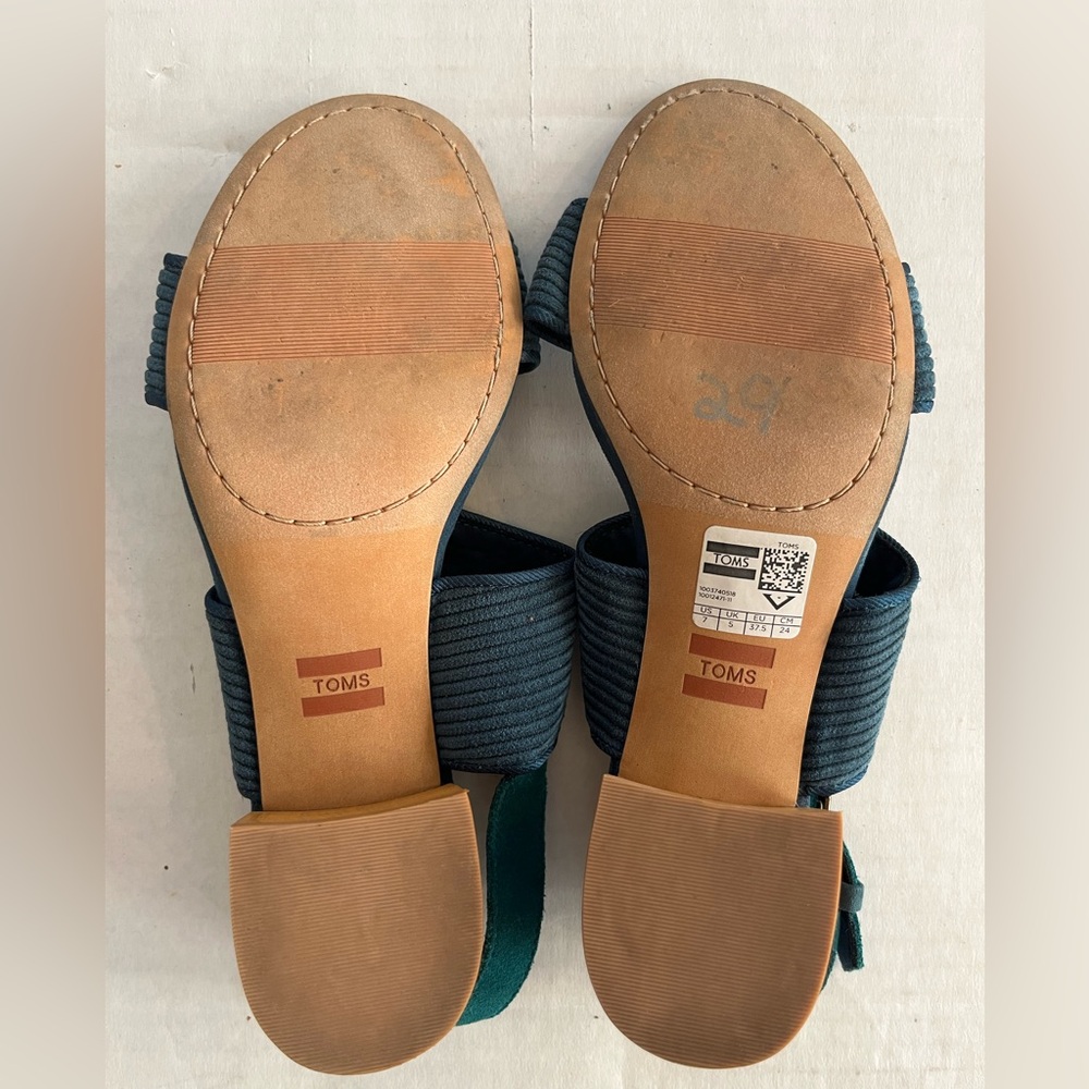 TOMS Women’s Poppy Sandal Atlantic Corduroy green blue wood heel size 7 - Picture 9 of 10